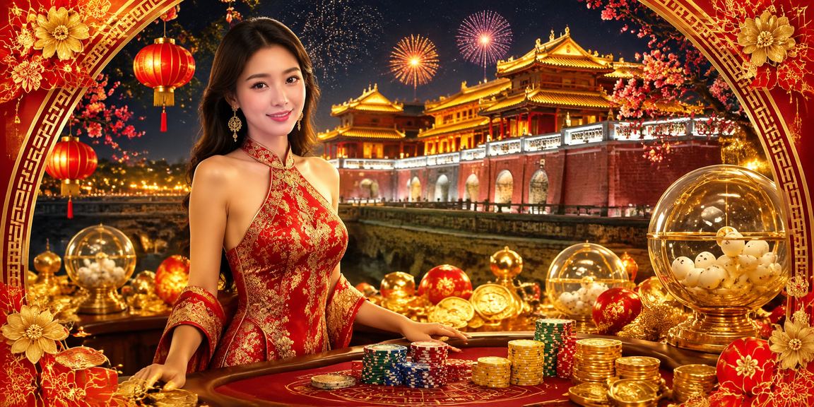 Không khí lễ hội xổ số tại Huế với đèn màu rực rỡ và người dân vui mừng