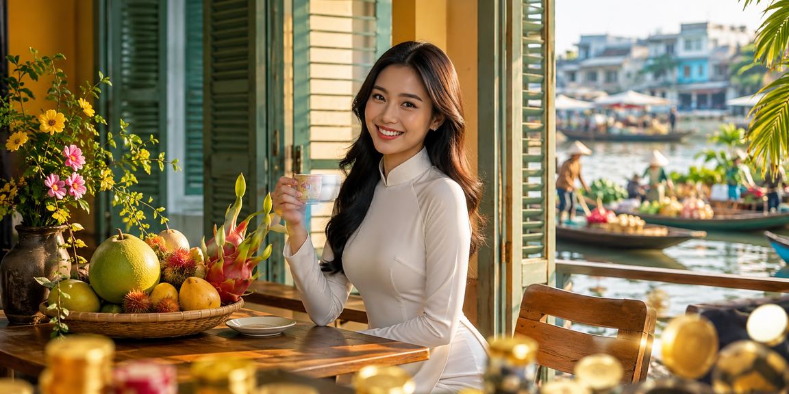 Không khí buổi tối vùng sông Mekong với người dùng xem thể thao và nhâm nhi cà phê