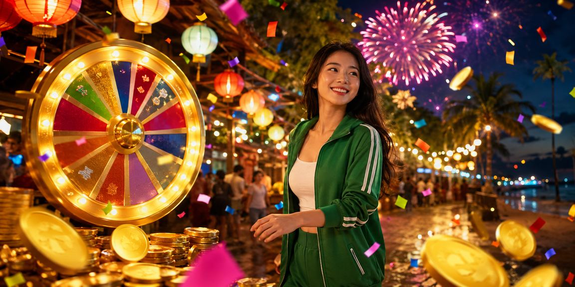 Khung cảnh ban đêm tại Phú Quốc với người chơi roulette trực tuyến trên điện thoại